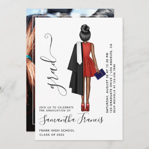 Red, Black and White Girl Graduation Party Photo Invitation