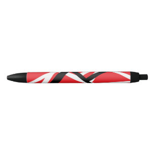 Red, Black, and White Graphic Black Ink Pen