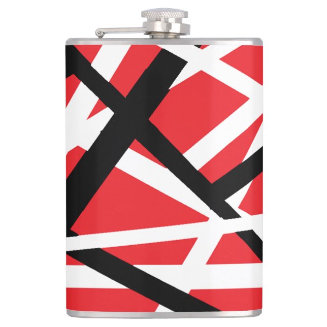 red, black, and white graphic hip flask (Front)