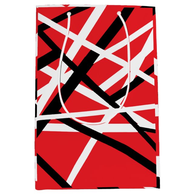 red, black, and white graphic medium gift bag (Front)