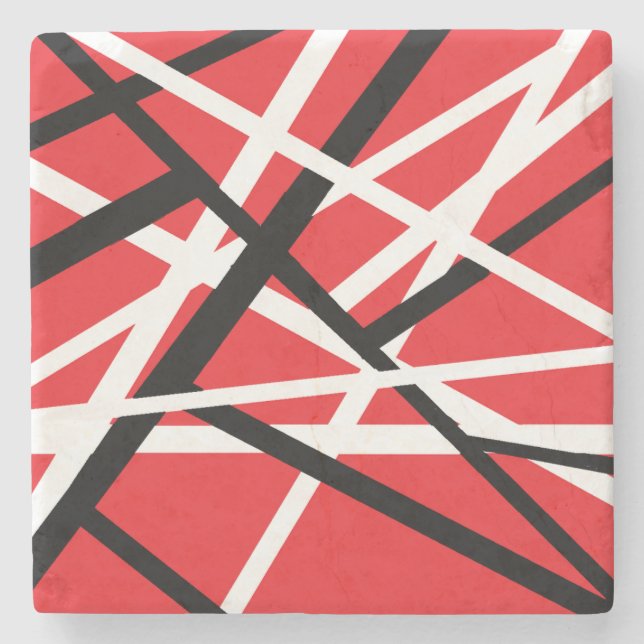 red, black, and white graphic stone coaster (Front)