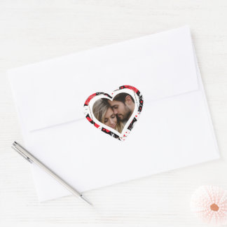 Red, Black and White Hearts and Flowers Photo Heart Sticker