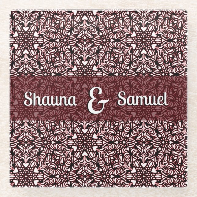 Red, Black and White Hearts  Glass Coaster (Front)