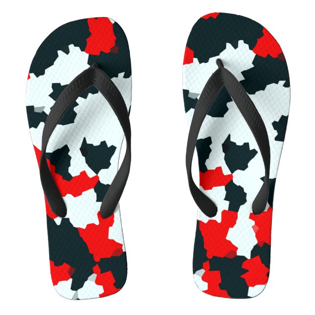 Red Black and White Irregular Abstract Thongs (Footbed)