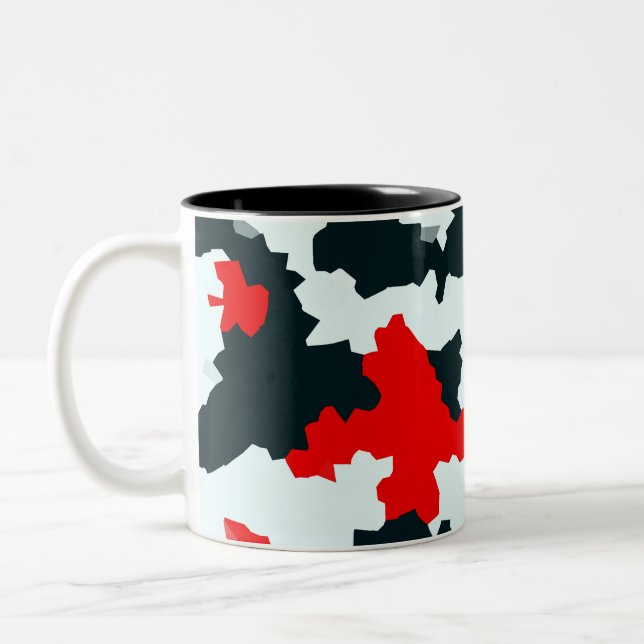 Red Black and White Irregular Abstract Two-Tone Coffee Mug (Left)