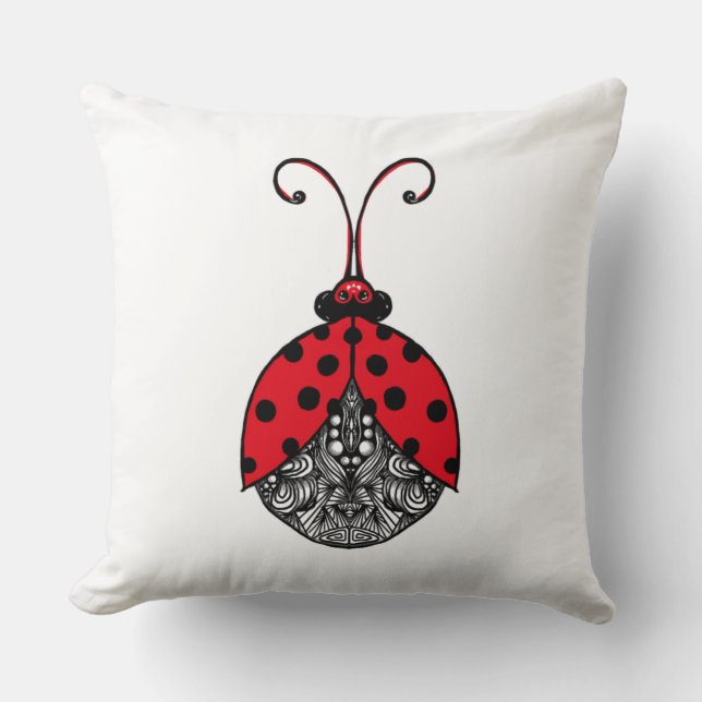 Red black and white line tangle ladybug cushion (Front)