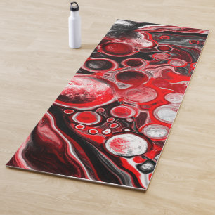 Red, Black and White Marble Fluid Art Yoga Mat