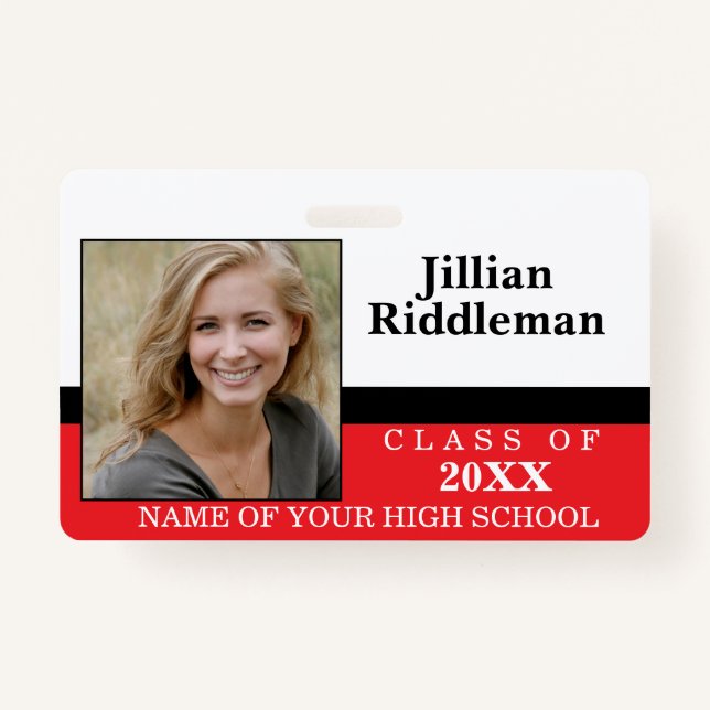 Red, Black and White Photo Event Badge ID Badge (Front)