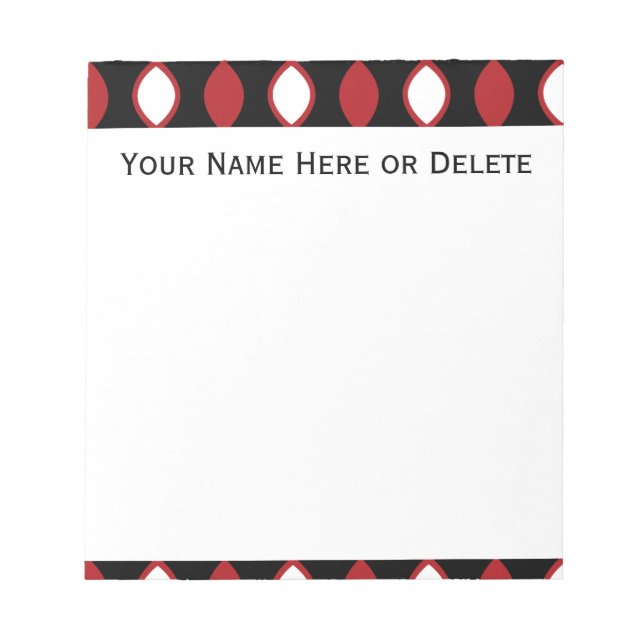 Red Black and White Retro 70's Pattern Notepad (Front)