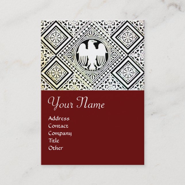 RED BLACK AND WHITE ROMAN EAGLE DAMASK MOTIFS BUSINESS CARD (Front)