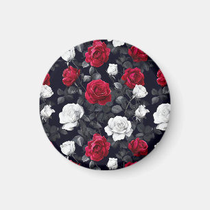 Red Black and White Roses Goth Magnet