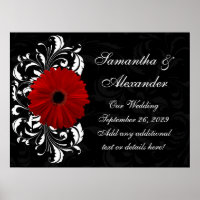 Red, Black and White Scroll Gerbera Daisy