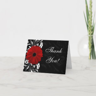 Red, Black and White Scroll Gerbera Daisy Thank You Card