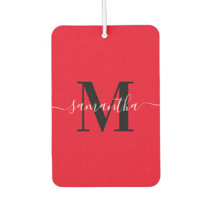 Red Black and White Signature Monogram Heart Photo Car Air Freshener