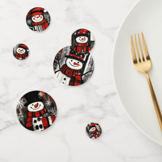red, Black and white Snowmen Confetti