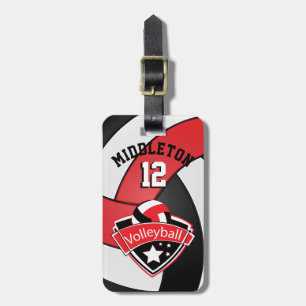 Red, Black and White Sporty Volleyball 🏐 Luggage Tag