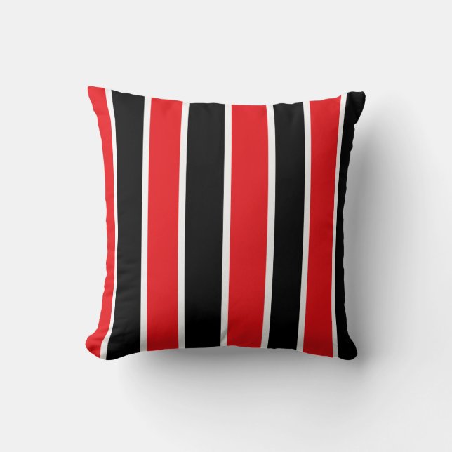 Red Black and White-Striped Cushion (Front)