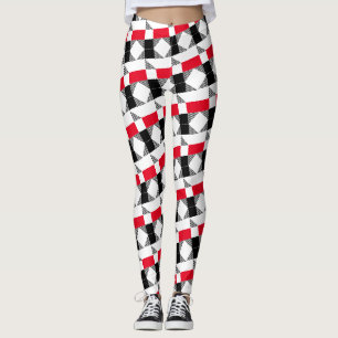 red black and white striped geometric pattern leggings