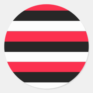 Red, black and white stripes classic round sticker
