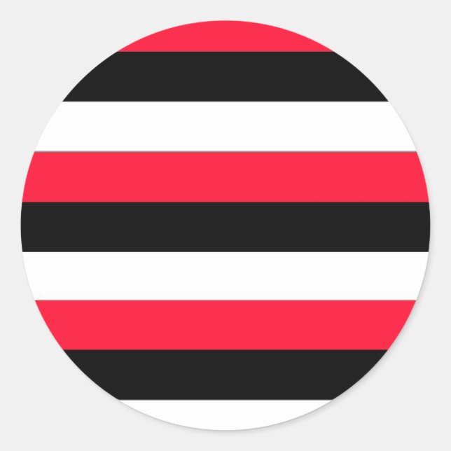 Red, black and white stripes classic round sticker (Front)