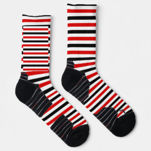 Red Black and white stripes design Socks