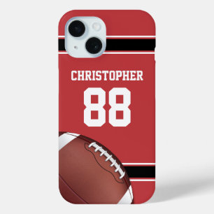 Red Black and White Stripes Football Jersey iPhone 15 Case