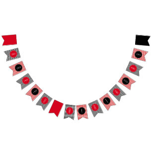 Red black and white stripes Happy Birthday  Bunting