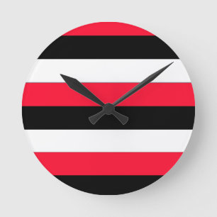 Red, black and white stripes round clock