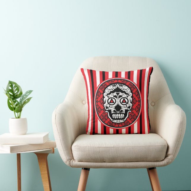 Red Black and white sugar skull style design Cushion (Chair)