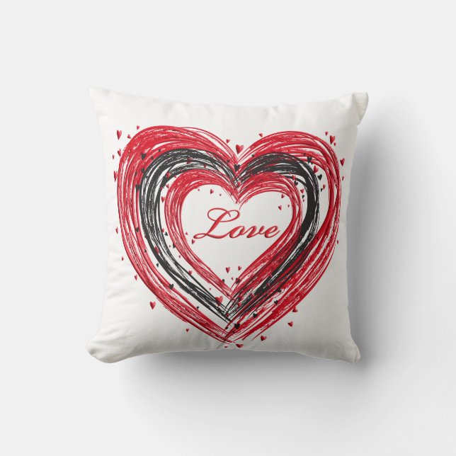 Red, Black  and White Valentine's Day Pillow (Front)