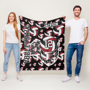 Red, Black and White Volleyball Pattern Fleece Blanket