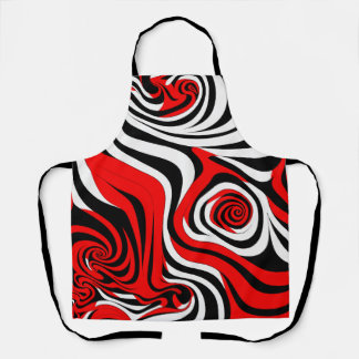 Red, Black and White Wave Pattern Apron