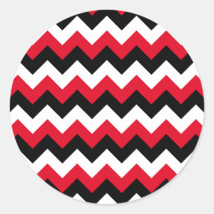 Red Black and White Zigzag Classic Round Sticker
