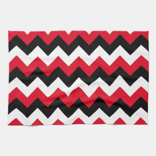 Red Black and White Zigzag Tea Towel