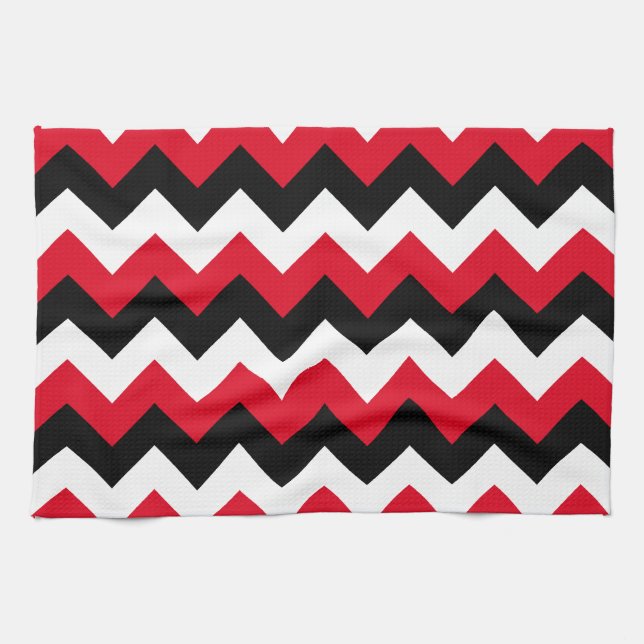Red Black and White Zigzag Tea Towel (Horizontal)