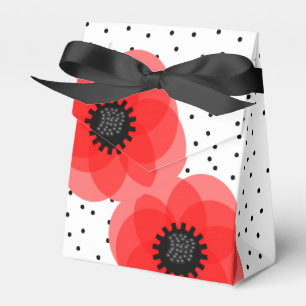 Red Black and whitw Polka Dot and Poppies Design Favour Box