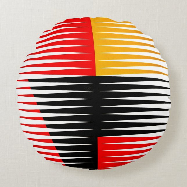 Red, black, and yellow artwork round cushion (Front)