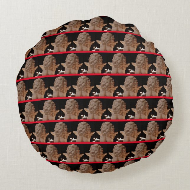 Red Black 'Angel in Candlelight' Back & Front Round Cushion (Back)