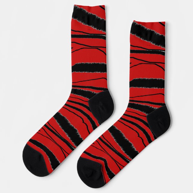 Red + Black Animal Print Premium Crew Socks (Left)