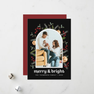 Red Black Arch Frame Family Photo Christmas Holiday Card