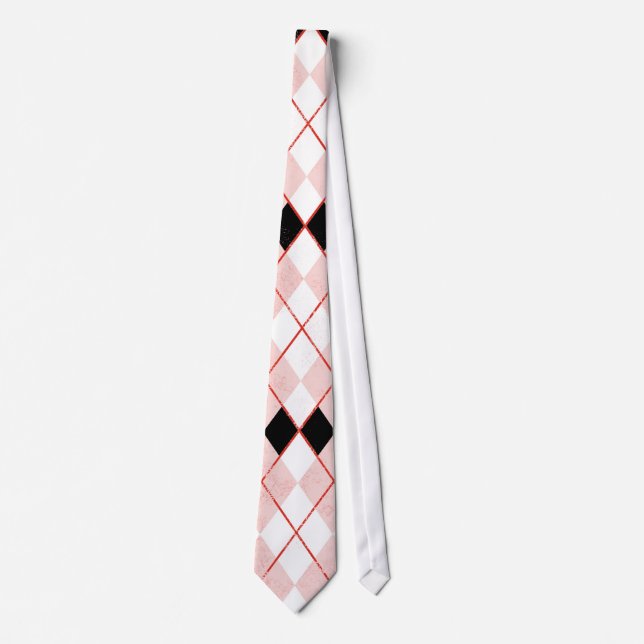Red & Black Argyle Abstract Pattern Men's Tie (Front)