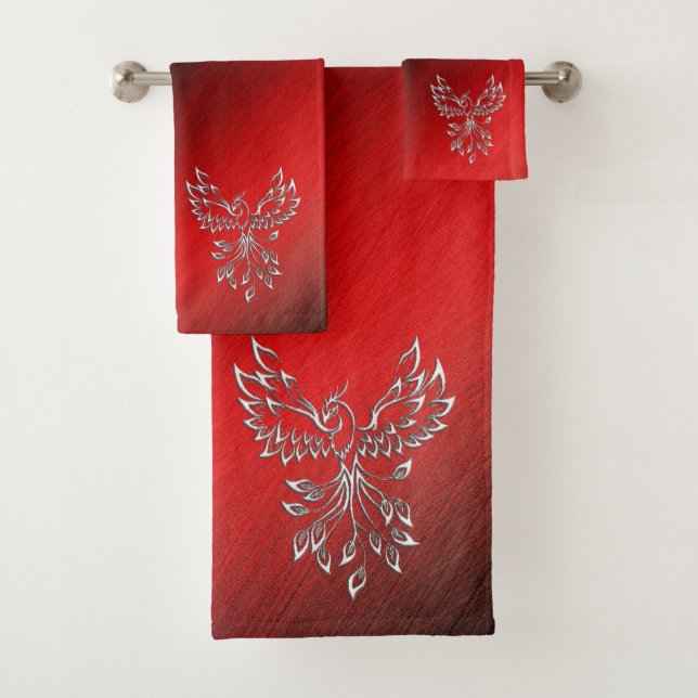 Red Black Ashes and Phoenix Bath Towel Set (Insitu)