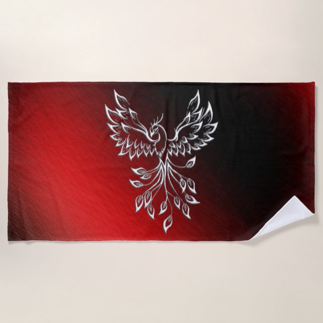Red Black Ashes and Phoenix Beach Towel (Front)