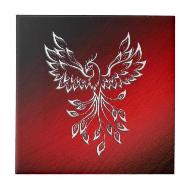 Red Black Ashes and Phoenix Glass Ceramic Tile (Front)