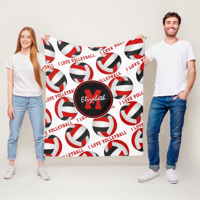 red black athletic room decor I love volleyball Fleece Blanket (In Situ)