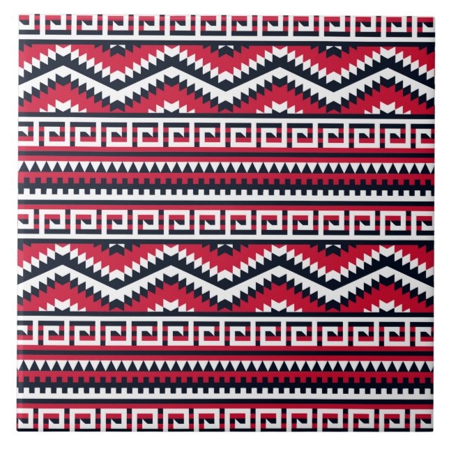 red black aztec tiled pattern ceramic tile (Front)