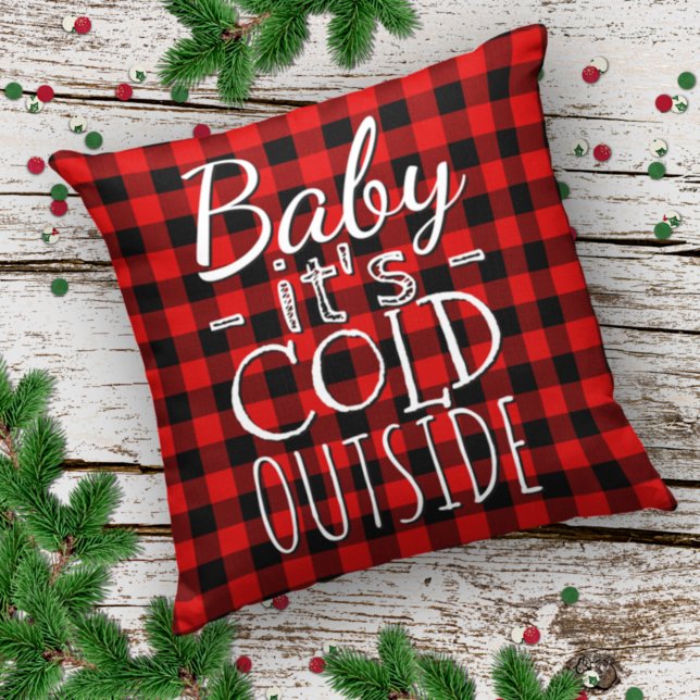 Red Black Baby Its Cold Outside Plaid Pattern Cushion (Creator Uploaded)