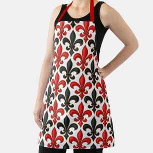 Red Black Baroque Fleur-de-lis Pattern Design  Apron