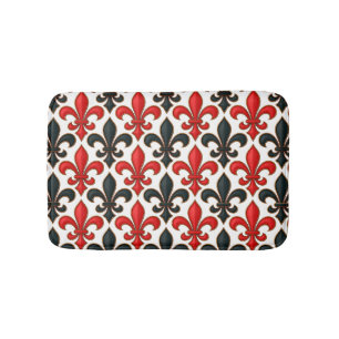 Red Black Baroque Fleur-de-lis Pattern Design Bath Mat