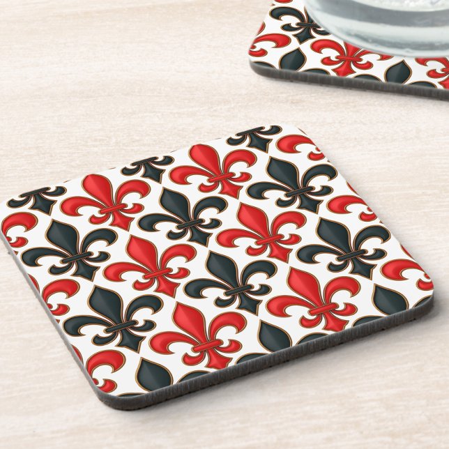 Red Black Baroque Fleur-de-lis Pattern Design  Coaster (Creator Uploaded)